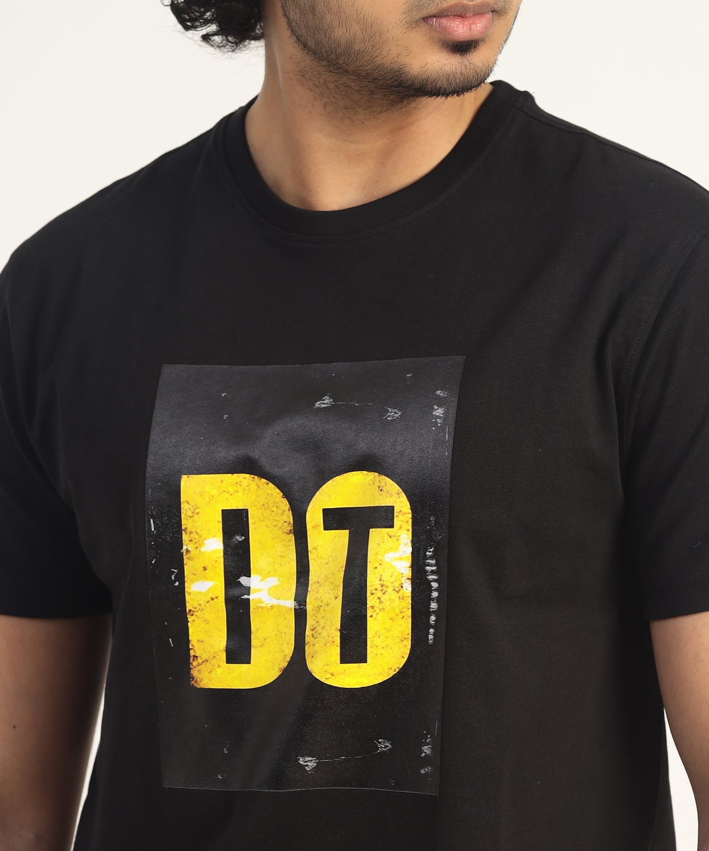 Crew Neck Short Sleeve Graphic T-shirt - Do It Print - Black