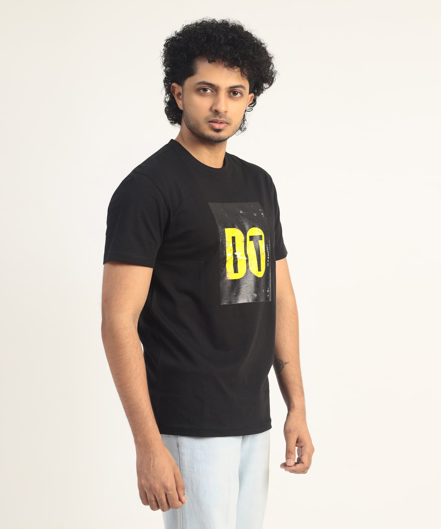 Crew Neck Short Sleeve Graphic T-shirt - Do It Print - Black