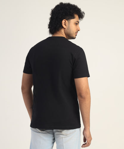 Crew Neck Short Sleeve Graphic T-shirt - Horse Print - Black
