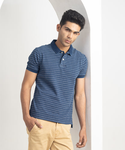 Men's Flat Knit Collar Denim Polo