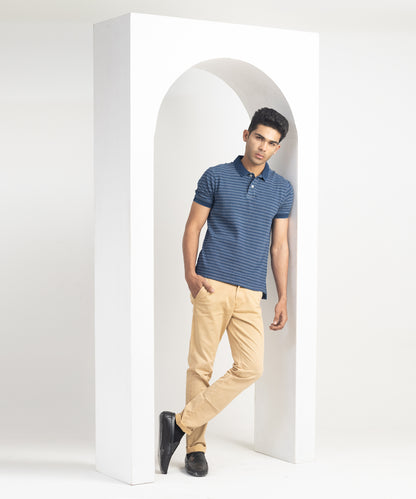 Men's Flat Knit Collar Denim Polo