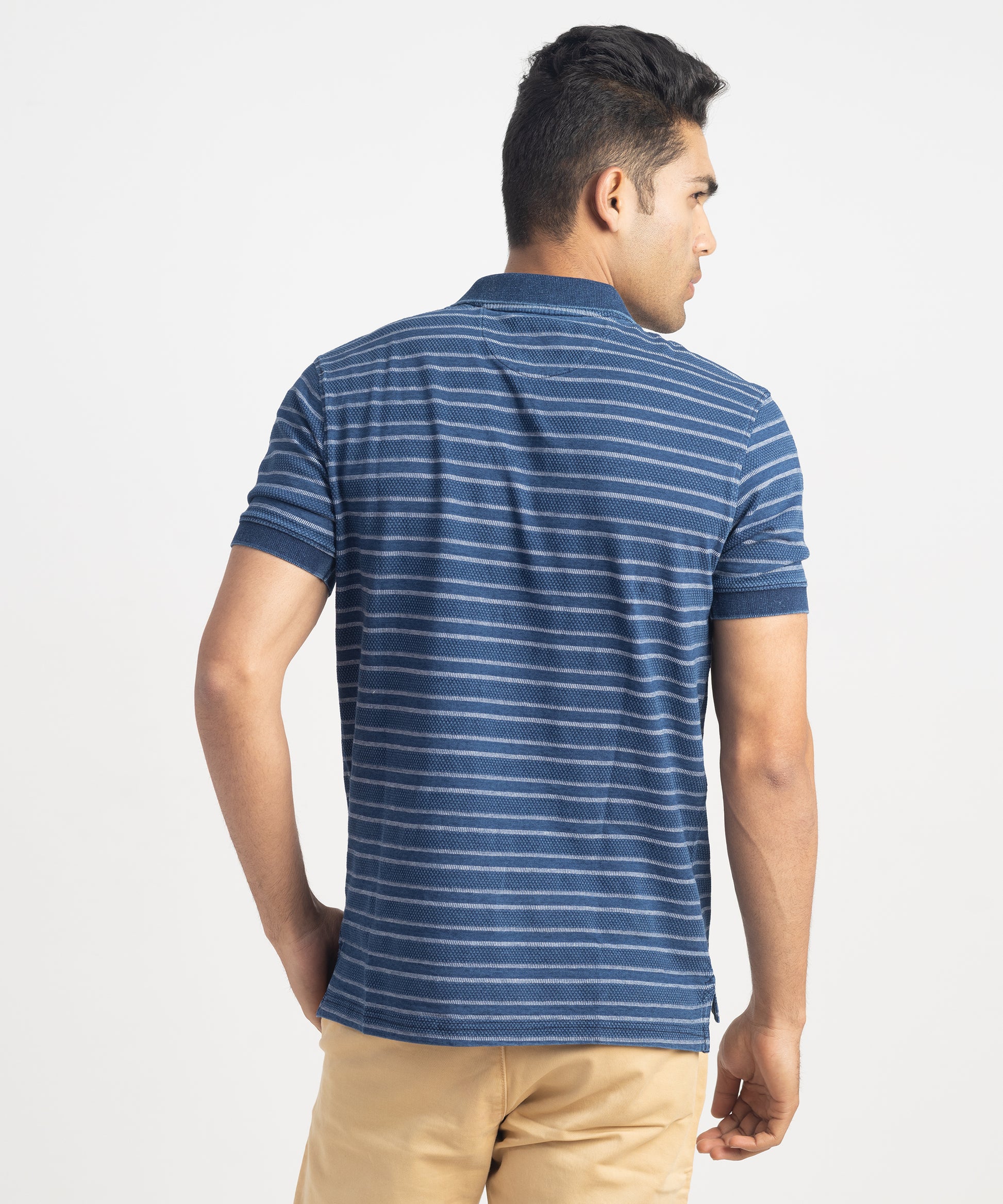 Men's Flat Knit Collar Denim Polo