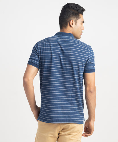 Men's Flat Knit Collar Denim Polo