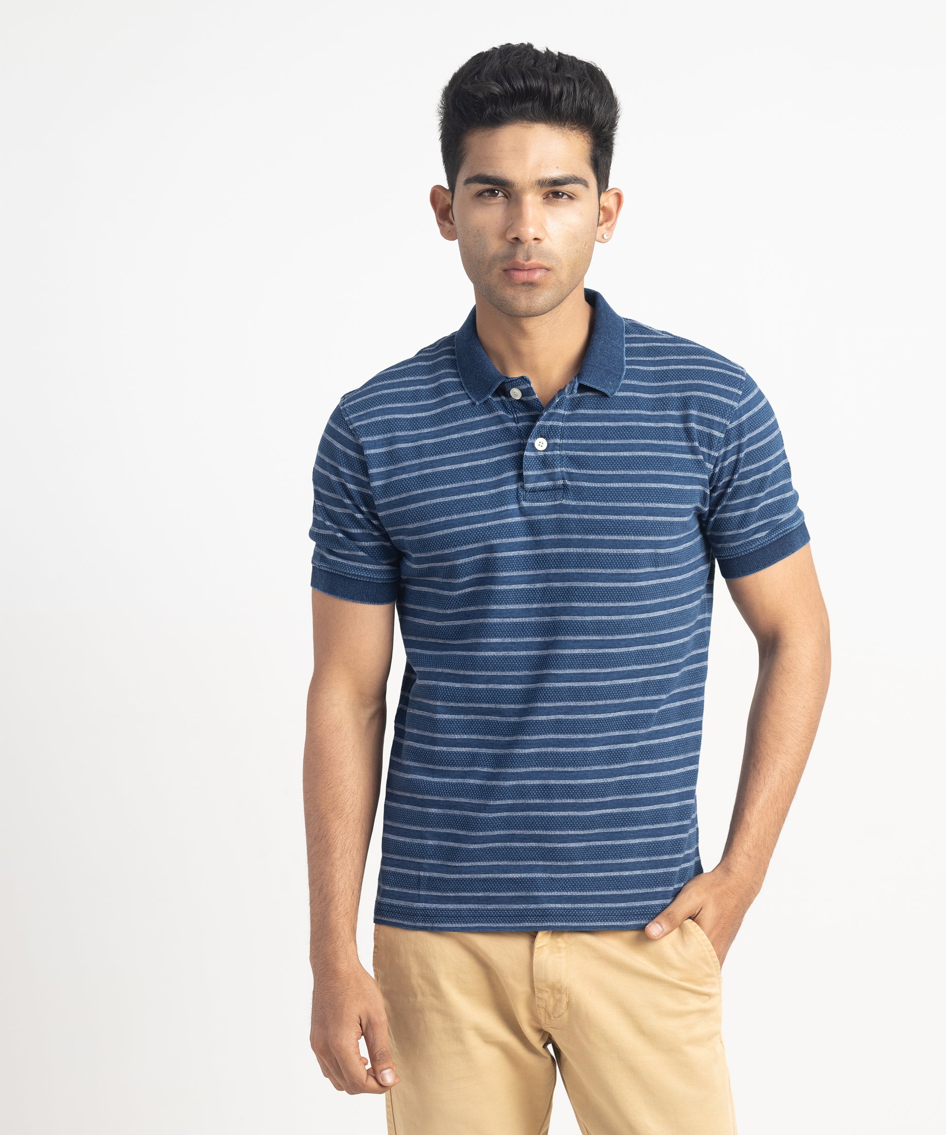 Men's Flat Knit Collar Denim Polo