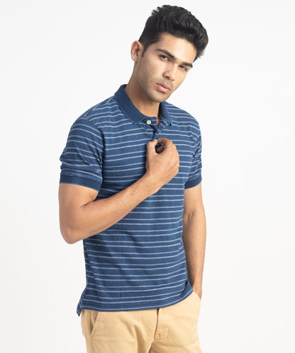 Men's Flat Knit Collar Denim Polo