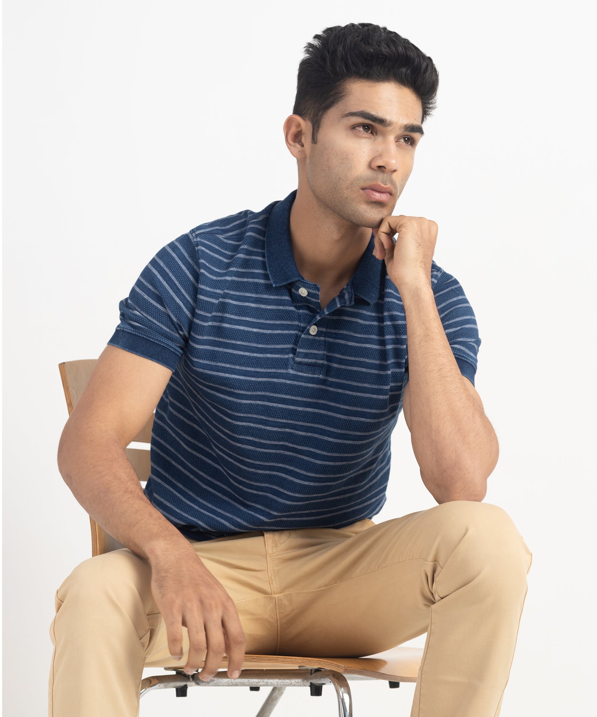 Men's Flat Knit Collar Denim Polo