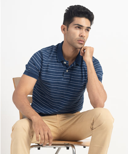 Men's Flat Knit Collar Denim Polo