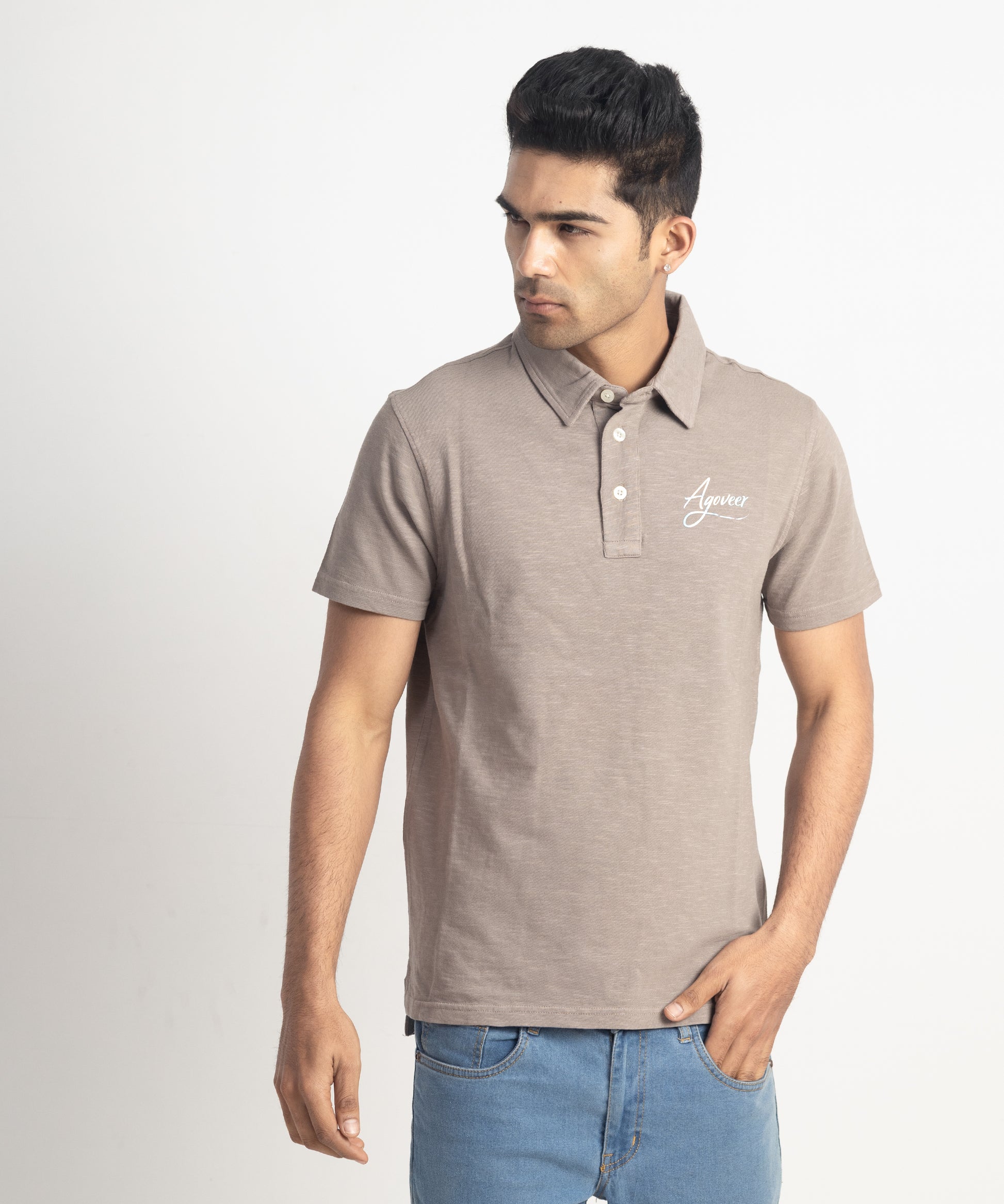 Men's Self Collar Slub Jersey Polo Shirt