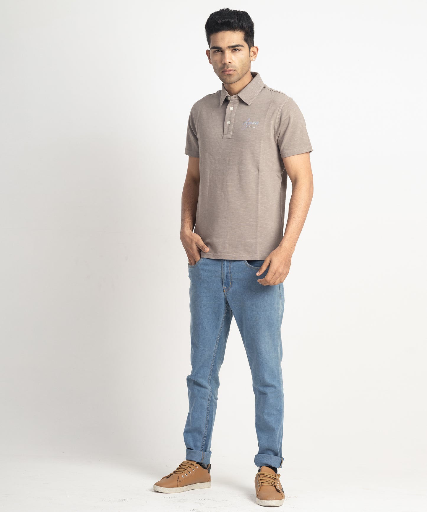 Men's Self Collar Slub Jersey Polo Shirt