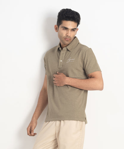 Men's Self Collar Slub Jersey Polo Shirt