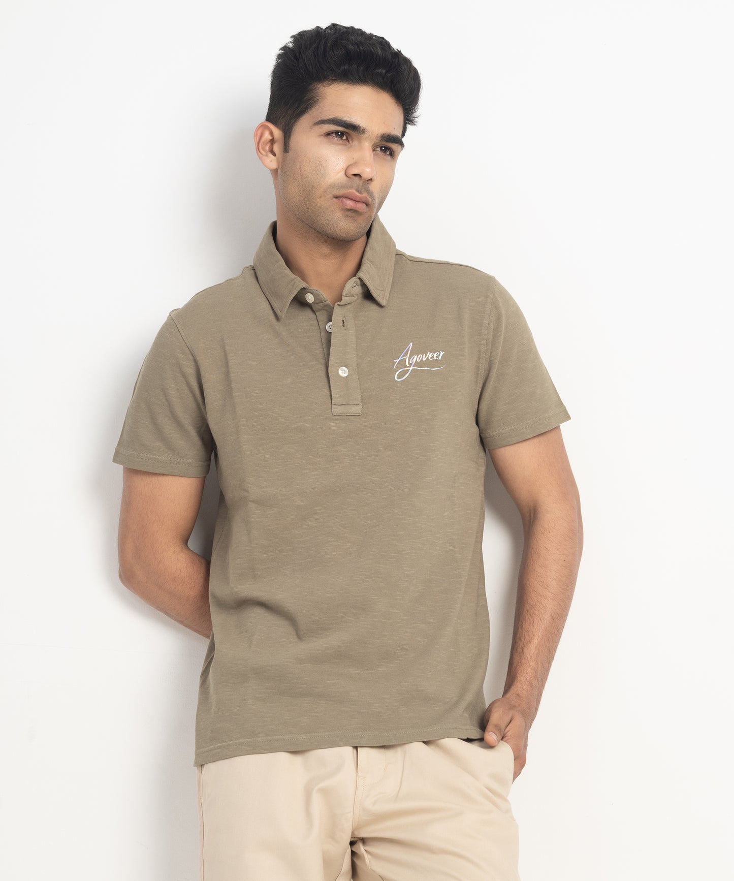 Men's Self Collar Slub Jersey Polo Shirt