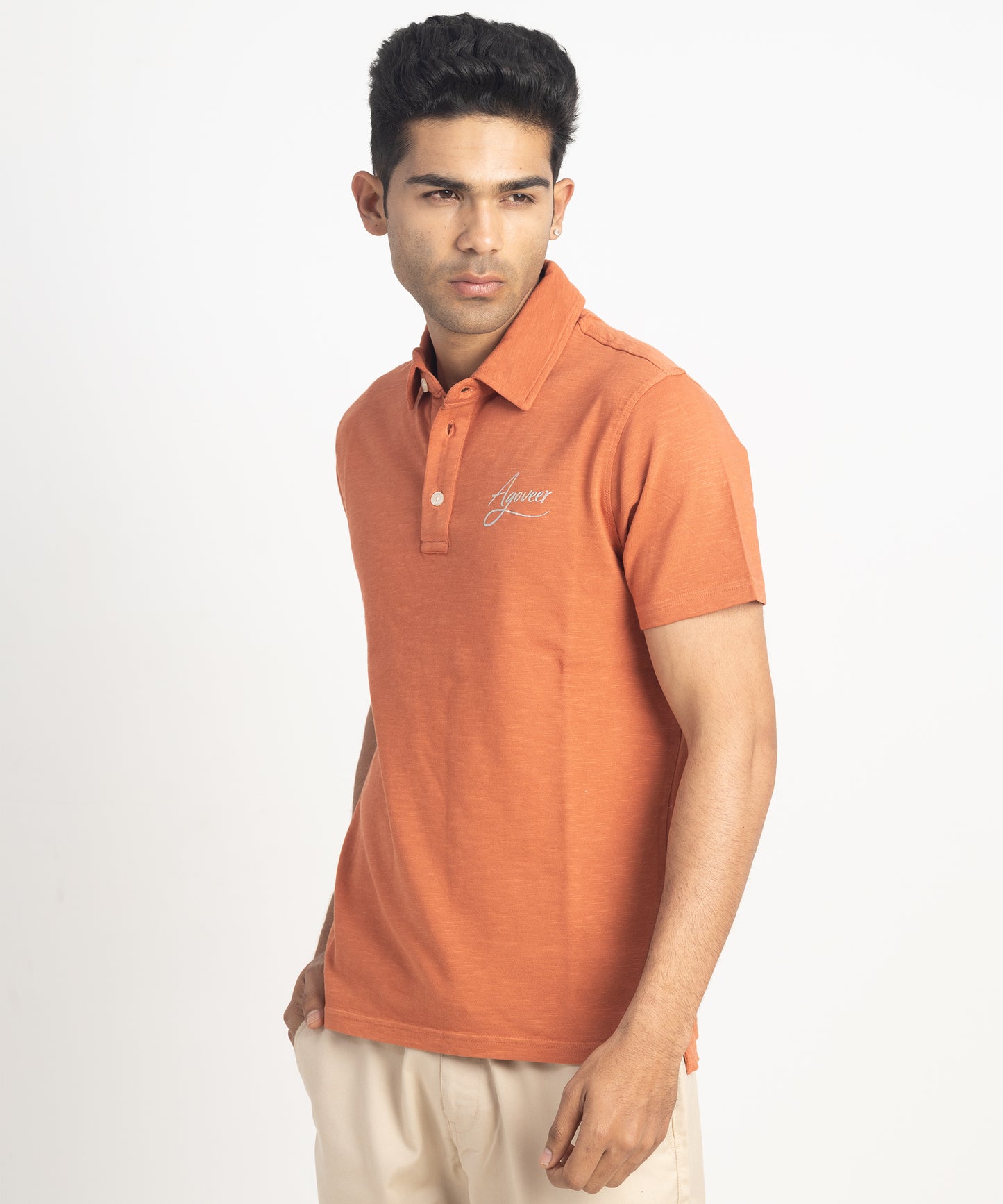 Men's Self Collar Slub Jersey Polo Shirt