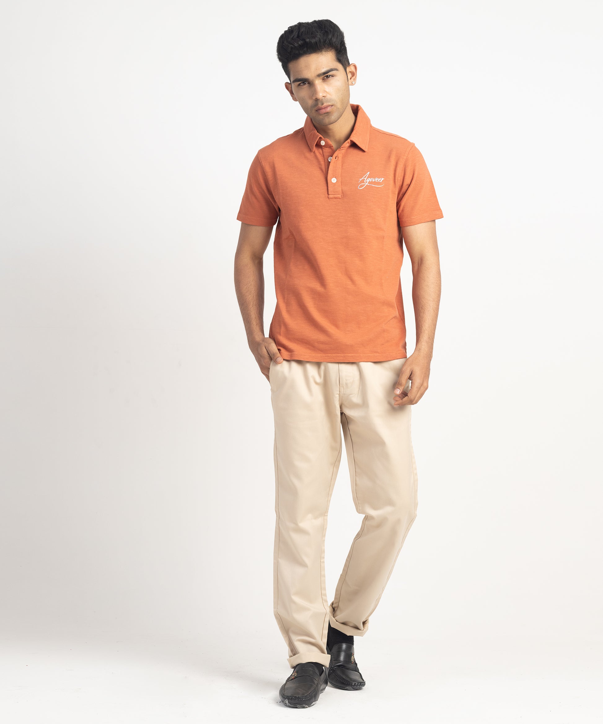 Men's Self Collar Slub Jersey Polo Shirt